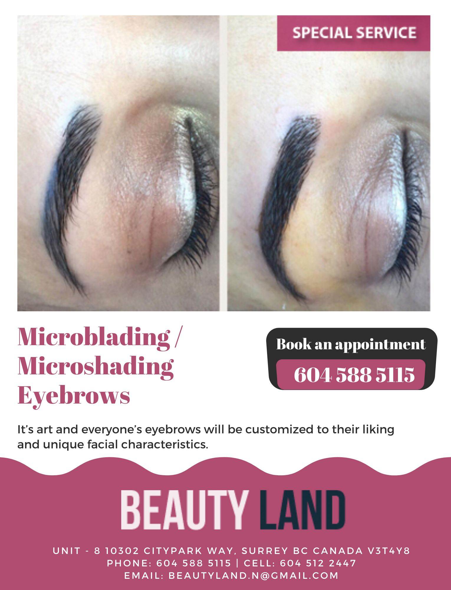 Microblading, Micro shading, Eyebrows, Book your Appointment, Beauty Land Salon, BC