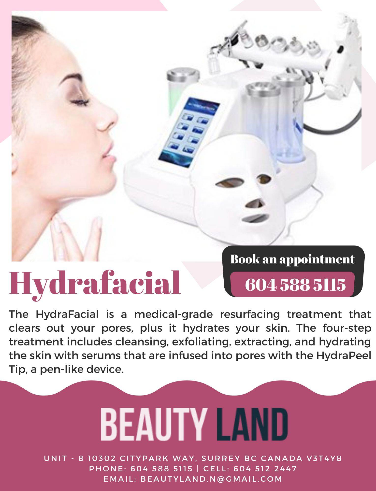 Hydra Facial Services at Beauty Land Salon in Surrey, BC